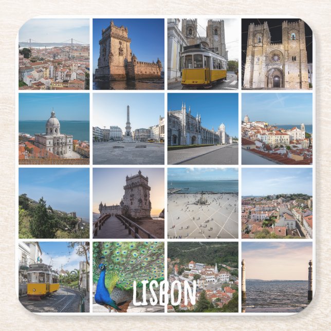 Mosaic Lisbon photos, Portugal Square Paper Coaster (Front)