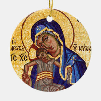 Mosaic Madonna & Child Icon Ceramic Ornament