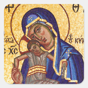 Mosaic Madonna & Child Icon Square Sticker