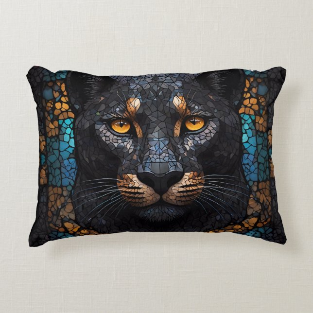 Mosaic Majesty: The Black Panther Accent Pillow (Front)