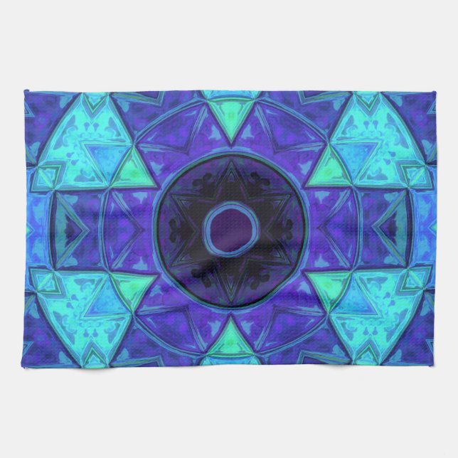 Mosaic Mandala Blue and Purple Kitchen Towel (Horizontal)