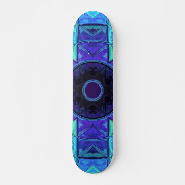 Mosaic Mandala Blue and Purple Skateboard (Front)