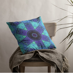 Mosaic Mandala Blue and Purple Throw Pillow