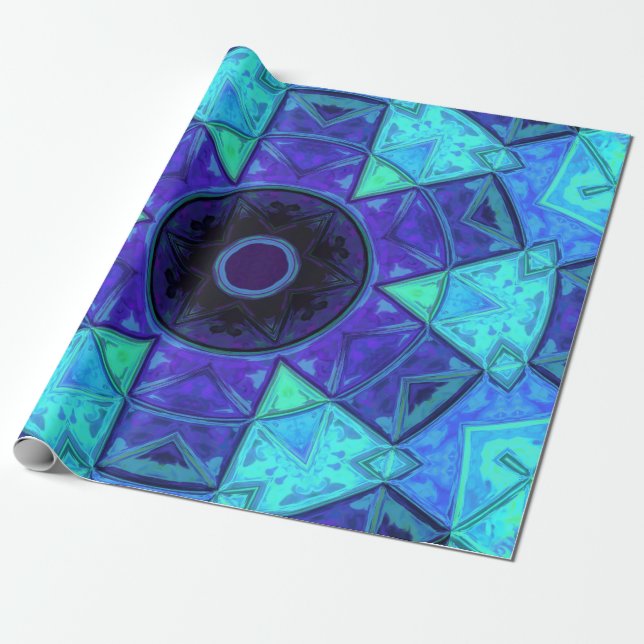 Mosaic Mandala Blue and Purple Wrapping Paper (Unrolled)