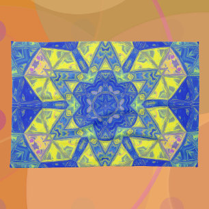 Mosaic Mandala Blue and Yellow Kitchen Towel