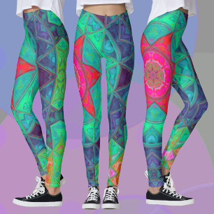 Mosaic Mandala Blue Green and Red Leggings