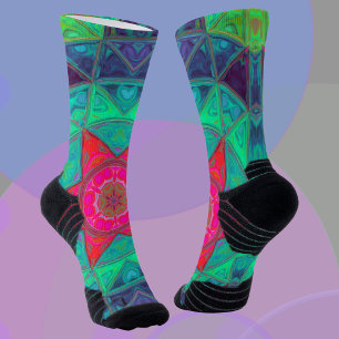 Mosaic Mandala Blue Green and Red Socks
