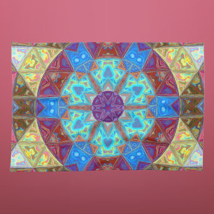 Mosaic Mandala Blue Pink and Yellow Kitchen Towel