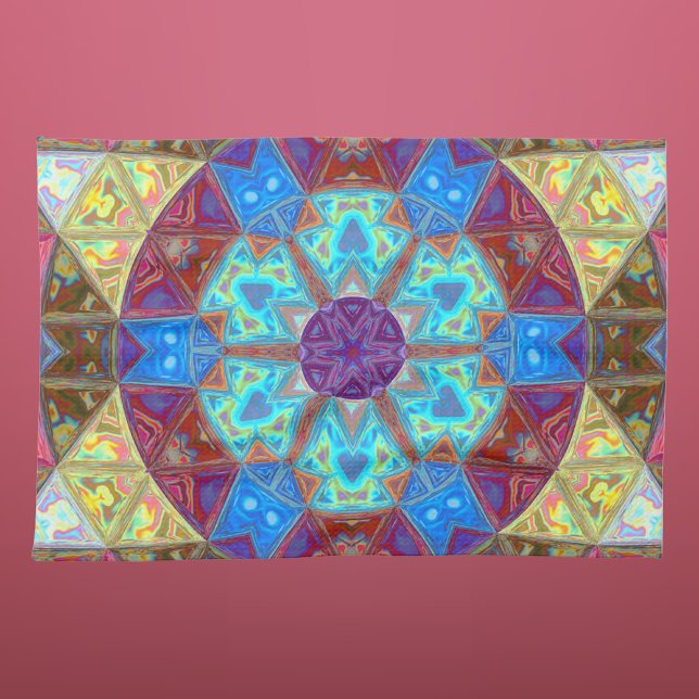 Mosaic Mandala Blue Pink and Yellow Kitchen Towel (Creator Uploaded)
