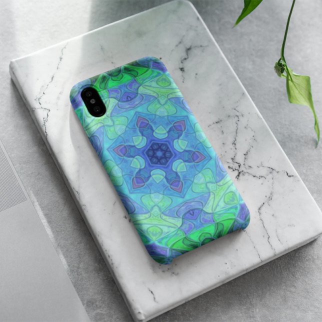 Mosaic Mandala Flower Blue and Green Case-Mate iPhone Case (Creator Uploaded)