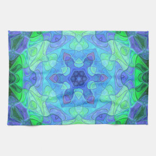 Mosaic Mandala Flower Blue and Green Kitchen Towel