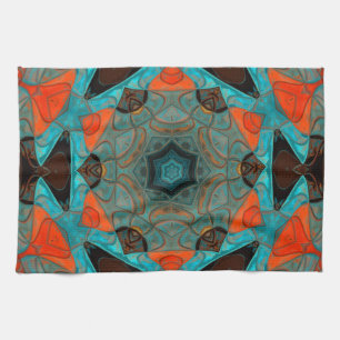 Mosaic Mandala Flower Blue and Orange Kitchen Towel