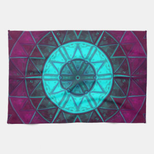 Mosaic Mandala Flower Blue and Purple Kitchen Towel