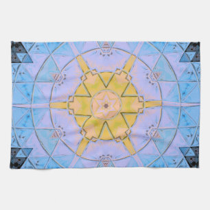 Mosaic Mandala Flower Blue and Yellow Kitchen Towel