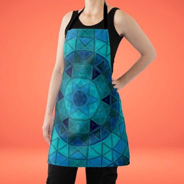 Mosaic Mandala Flower Blue Apron (Creator Uploaded)
