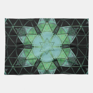Mosaic Mandala Flower Blue Green and Black Kitchen Towel