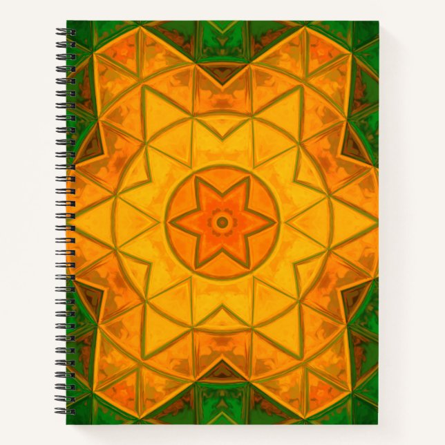 Mosaic Mandala Flower Green and Yellow Notebook (Front)