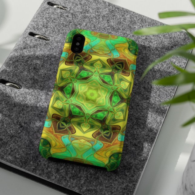 Mosaic Mandala Flower Green Blue and Yellow Case-Mate iPhone Case (Creator Uploaded)