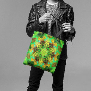 Mosaic Mandala Flower Green Blue and Yellow Tote Bag