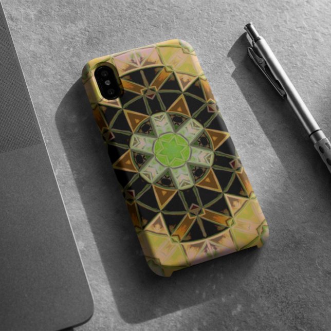 Mosaic Mandala Flower Green Yellow and Black Case-Mate iPhone Case (Creator Uploaded)