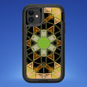 Mosaic Mandala Flower Green Yellow and Black OtterBox Defender iPhone 11 Case