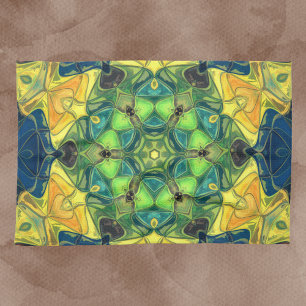 Mosaic Mandala Flower Green Yellow and Blue Kitchen Towel