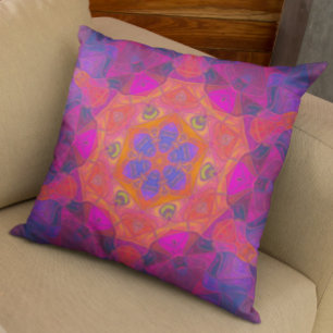 Mosaic Mandala Flower Orange Purple and Pink Throw Pillow