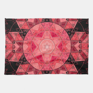 Mosaic Mandala Flower Pink and Black Kitchen Towel