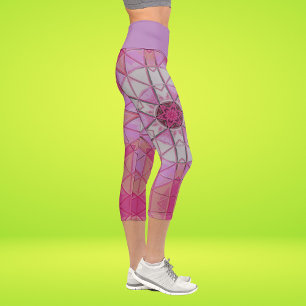 Mosaic Mandala Flower Pink and White Capri Leggings