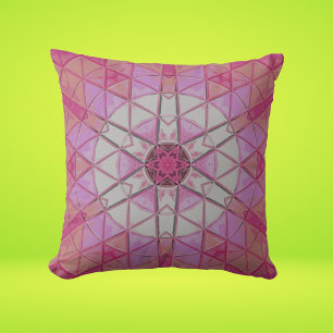 Mosaic Mandala Flower Pink and White Throw Pillow