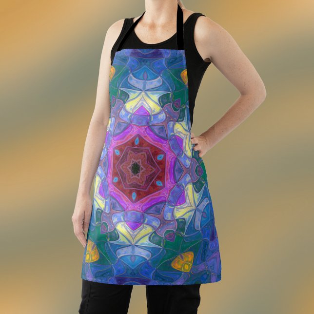 Mosaic Mandala Flower Pink Blue and Yellow Apron (Creator Uploaded)