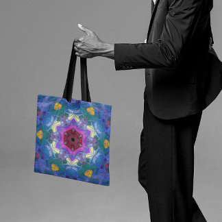 Mosaic Mandala Flower Pink Blue and Yellow Tote Bag
