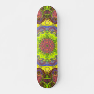 Mosaic Mandala Flower Pink Yellow and Green Skateboard