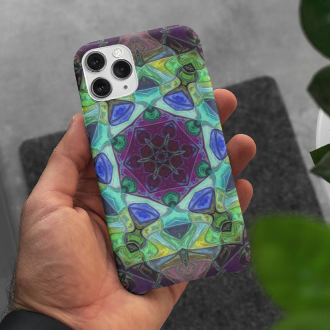 Mosaic Mandala Flower Purple Blue and Green Case-Mate iPhone Case (Creator Uploaded)