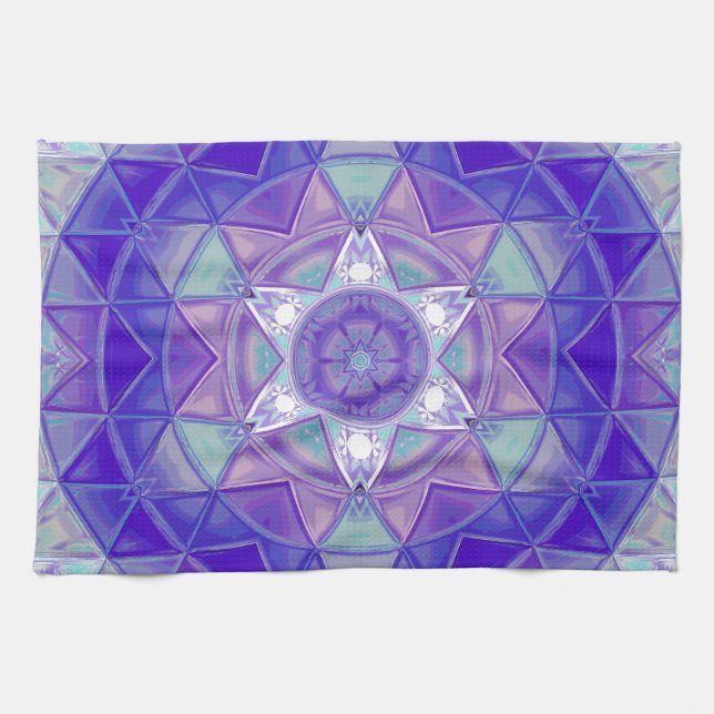 Mosaic Mandala Flower Purple Blue and White Kitchen Towel (Horizontal)