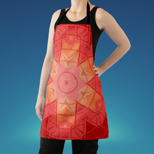 Mosaic Mandala Flower Red and Orange Apron (Creator Uploaded)