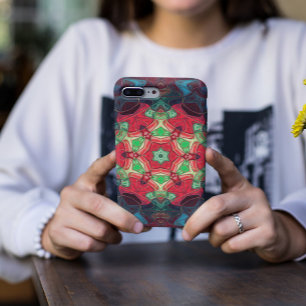 Mosaic Mandala Flower Red Teal and Blue iPhone 11 Case