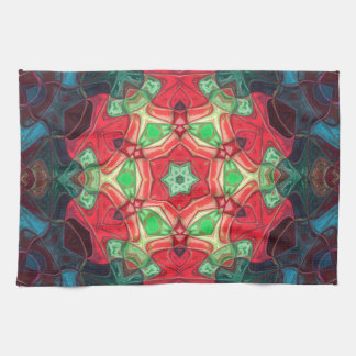 Mosaic Mandala Flower Red Teal and Blue Kitchen Towel