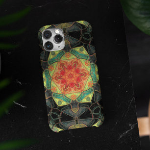Mosaic Mandala Flower Red Yellow Green and Black iPhone 11 Case