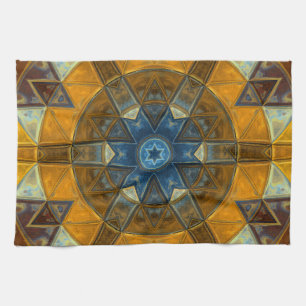 Mosaic Mandala Flower Yellow and Blue Kitchen Towel
