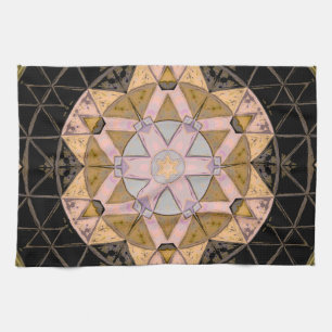 Mosaic Mandala Flower Yellow Blue and Black Kitchen Towel