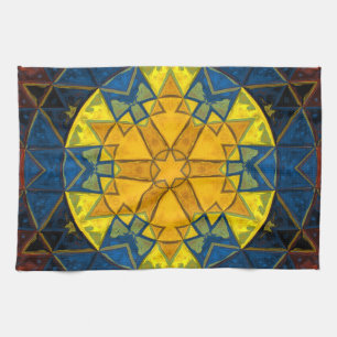Mosaic Mandala Flower Yellow Blue and Red Kitchen Towel