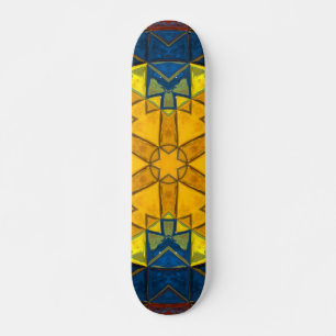 Mosaic Mandala Flower Yellow Blue and Red Skateboard