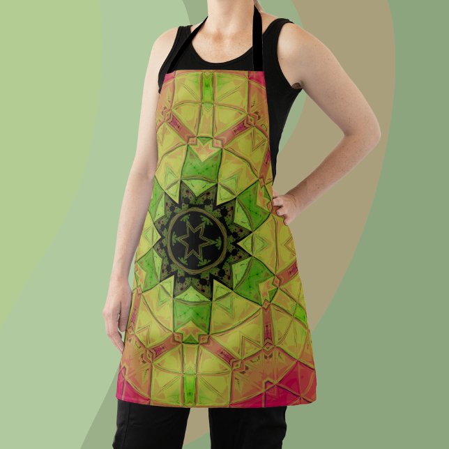 Mosaic Mandala Flower Yellow Green and Pink Apron (Creator Uploaded)