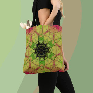 Mosaic Mandala Flower Yellow Green and Pink Tote Bag