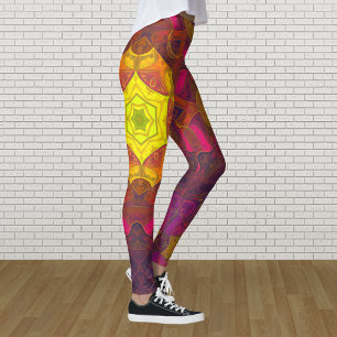 Mosaic Mandala Flower Yellow Pink and Purple Leggings