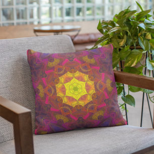 Mosaic Mandala Flower Yellow Pink and Purple Throw Pillow