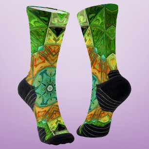 Mosaic Mandala Orange and Green Socks