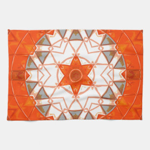 Mosaic Mandala Orange and White Kitchen Towel