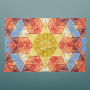 Mosaic Mandala Orange Blue and Yellow Kitchen Towel